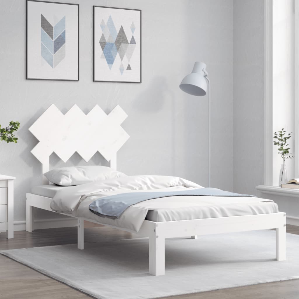 Bed Frame with Headboard White Single Solid Wood - Millennium Furniture