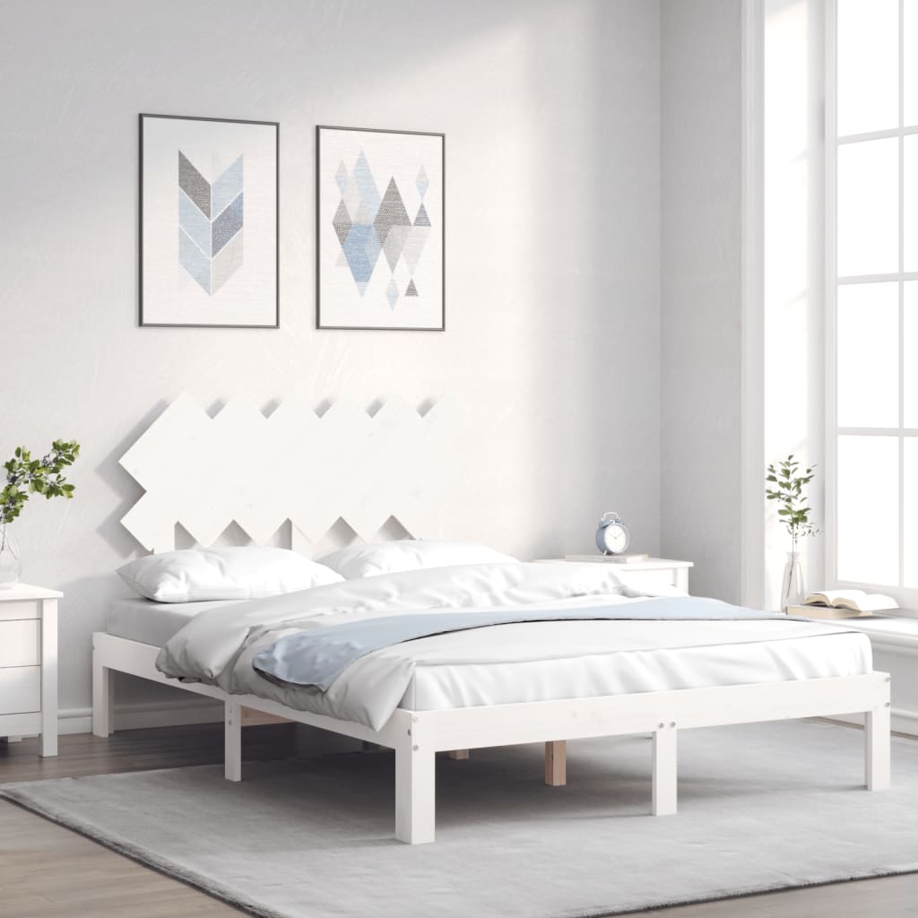 Bed Frame with Headboard White Small Double Solid Wood - Merkel Designers