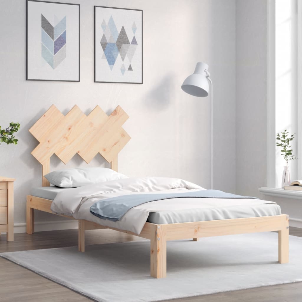Bed Frame with Headboard 90x200 cm Solid Wood - Decor Base