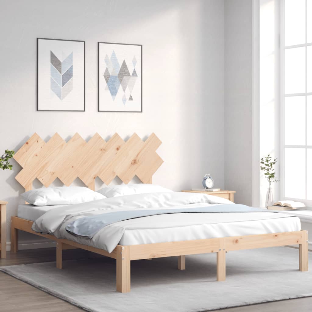 Bed Frame with Headboard King Size Solid Wood - Unbeatable Bargains