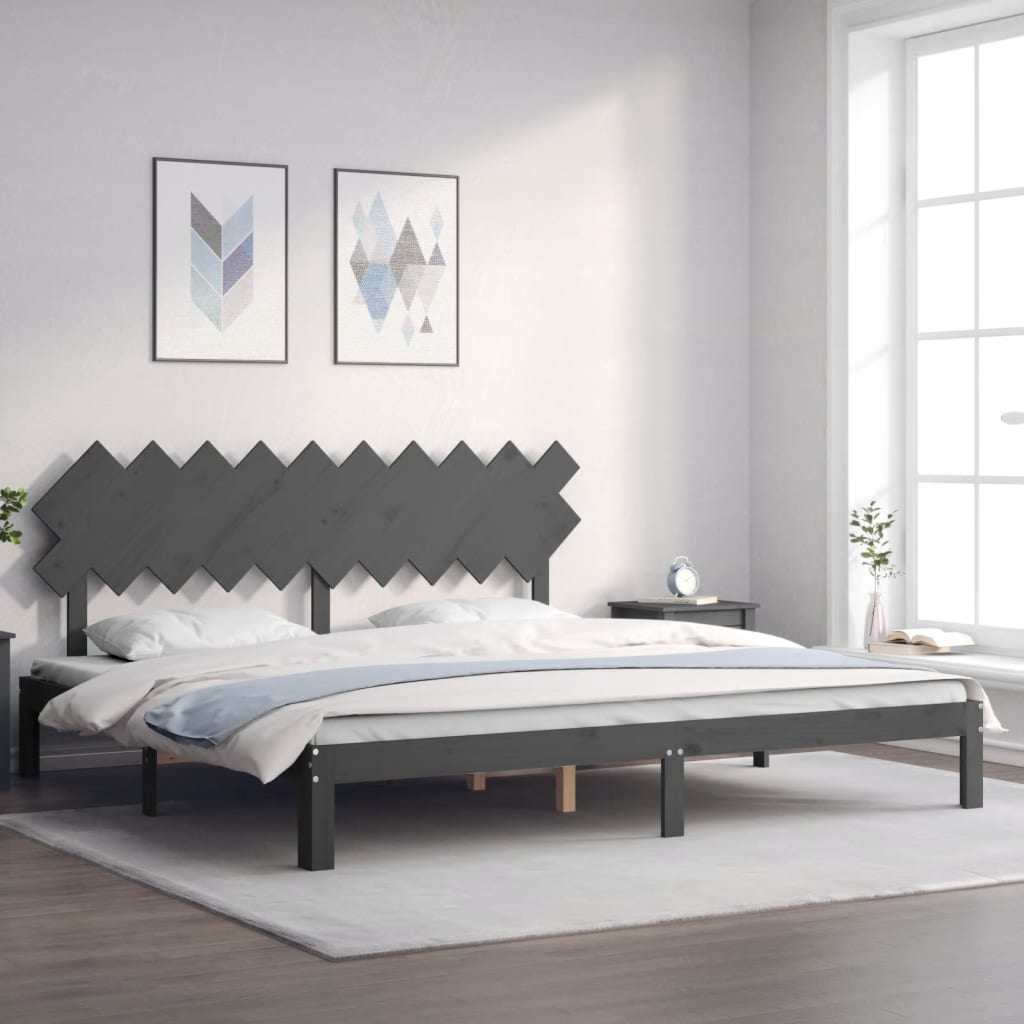 Bed Frame with Headboard Grey 200x200 cm Solid Wood - All Things Good