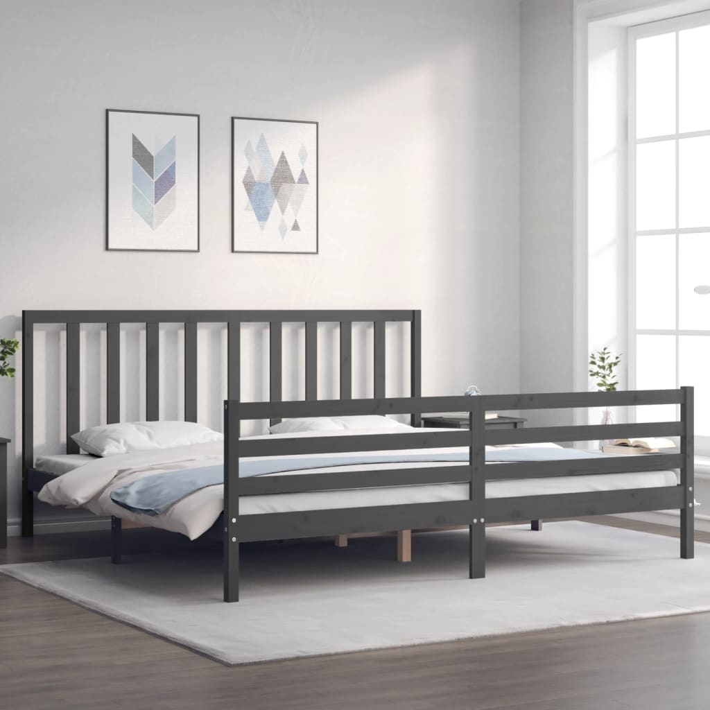 Bed Frame with Headboard Grey 200x200 cm Solid Wood - All Things Good
