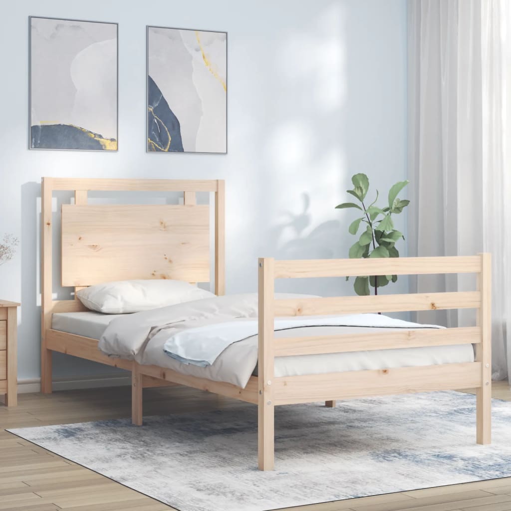 Bed Frame with Headboard 100x200 cm Solid Wood - Millennium Furniture