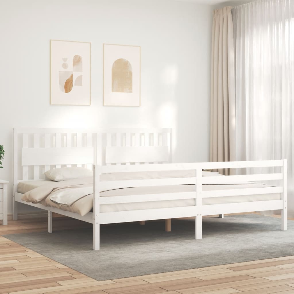 Bed Frame with Headboard White 200x200 cm Solid Wood - All Things Good