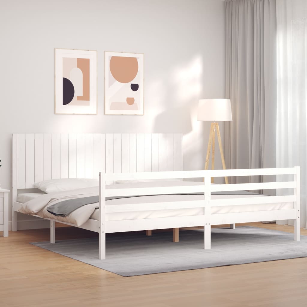 Bed Frame with Headboard White 200x200 cm Solid Wood - All Things Good