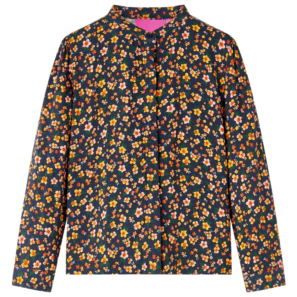 Kids' Shirt with Band Collar Navy 140 - Style and Chic