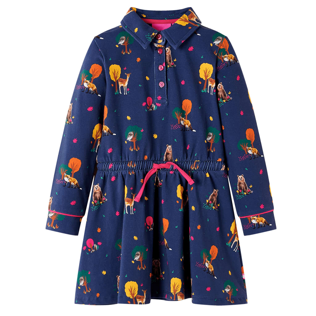 Kids' Dress with Long Sleeves and Drawstring Navy 128 - Sid & Sam