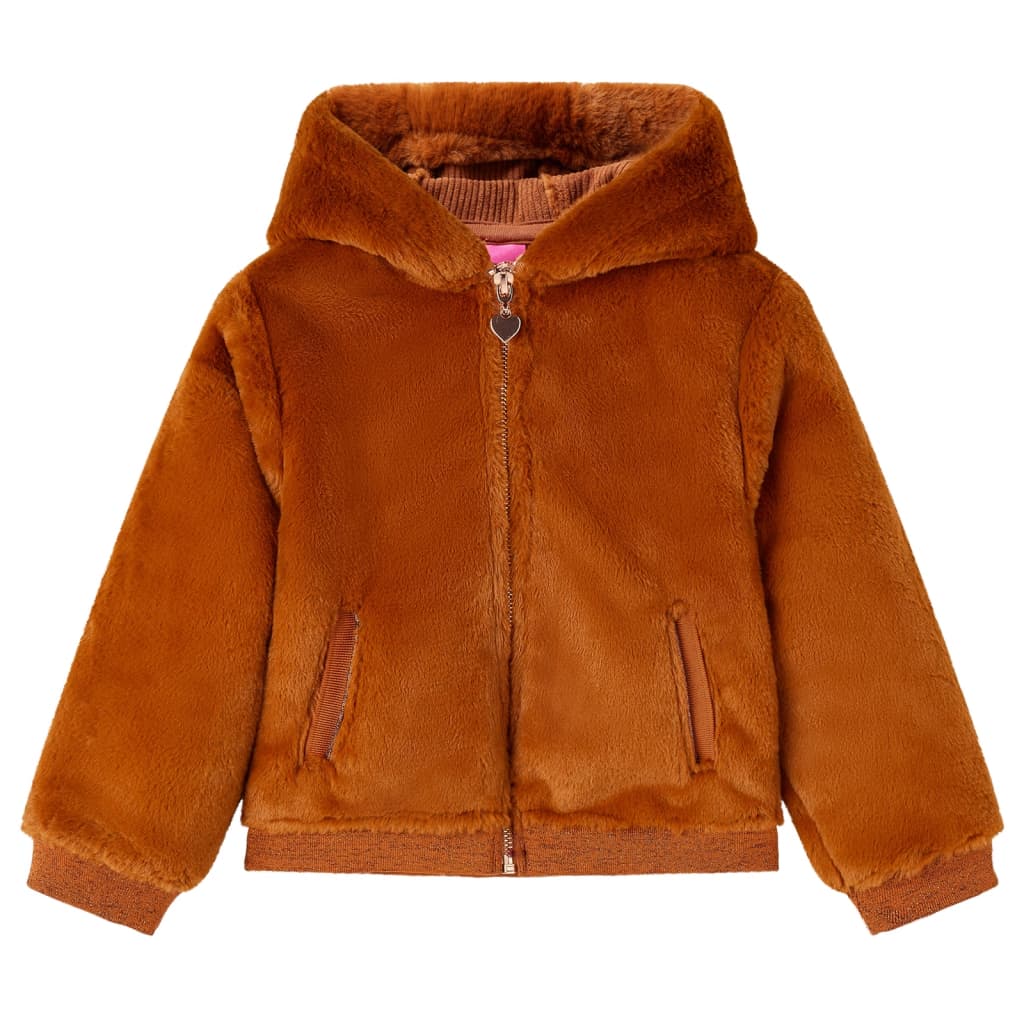 Kids' Hooded Jacket Faux Fur Cognac 104 - All Things Good