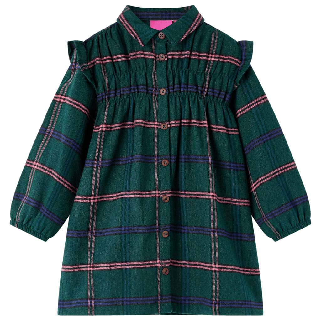 Kids' Dress with Long Sleeves and Ruffles Dark Green 92 - Sid & Sam