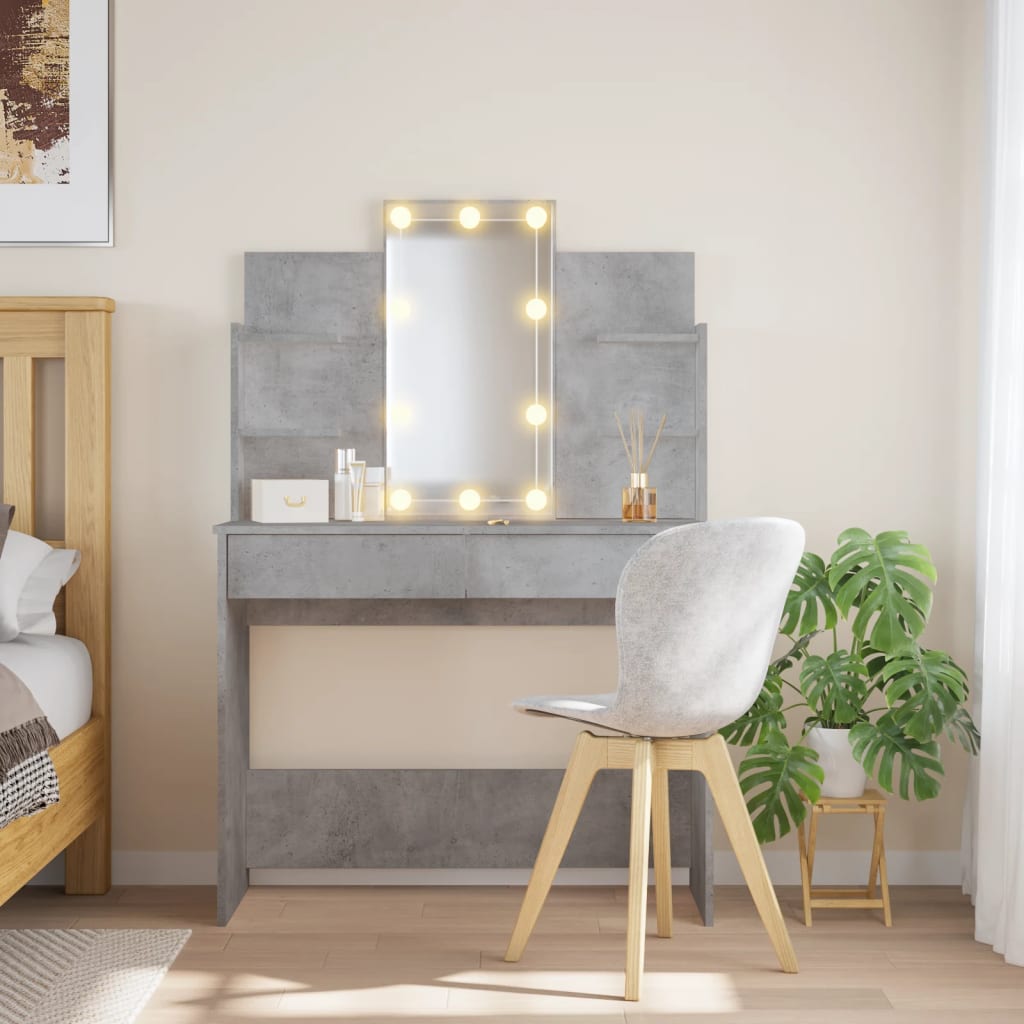 Dressing Table with LED Lights Concrete Grey 96x40x142 cm - The Home Maker