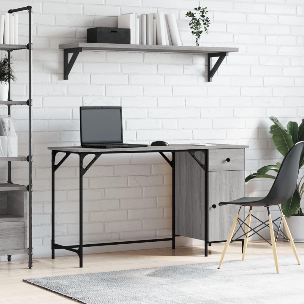 Computer Desk Grey Sonoma 131x48x75 cm Engineered Wood - Millennium Furniture