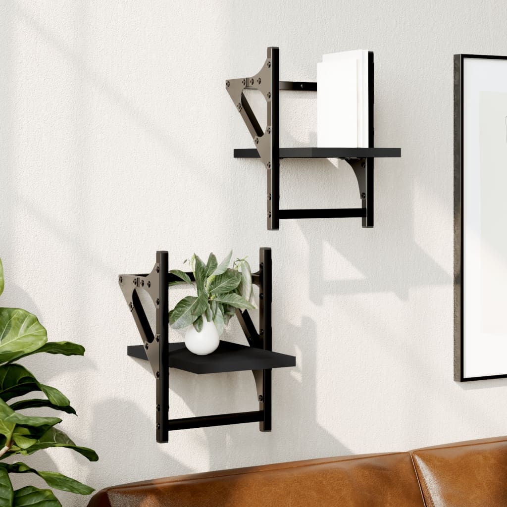 Wall Shelves with Bars 2 pcs Black 20x25x30 cm - All Things Good