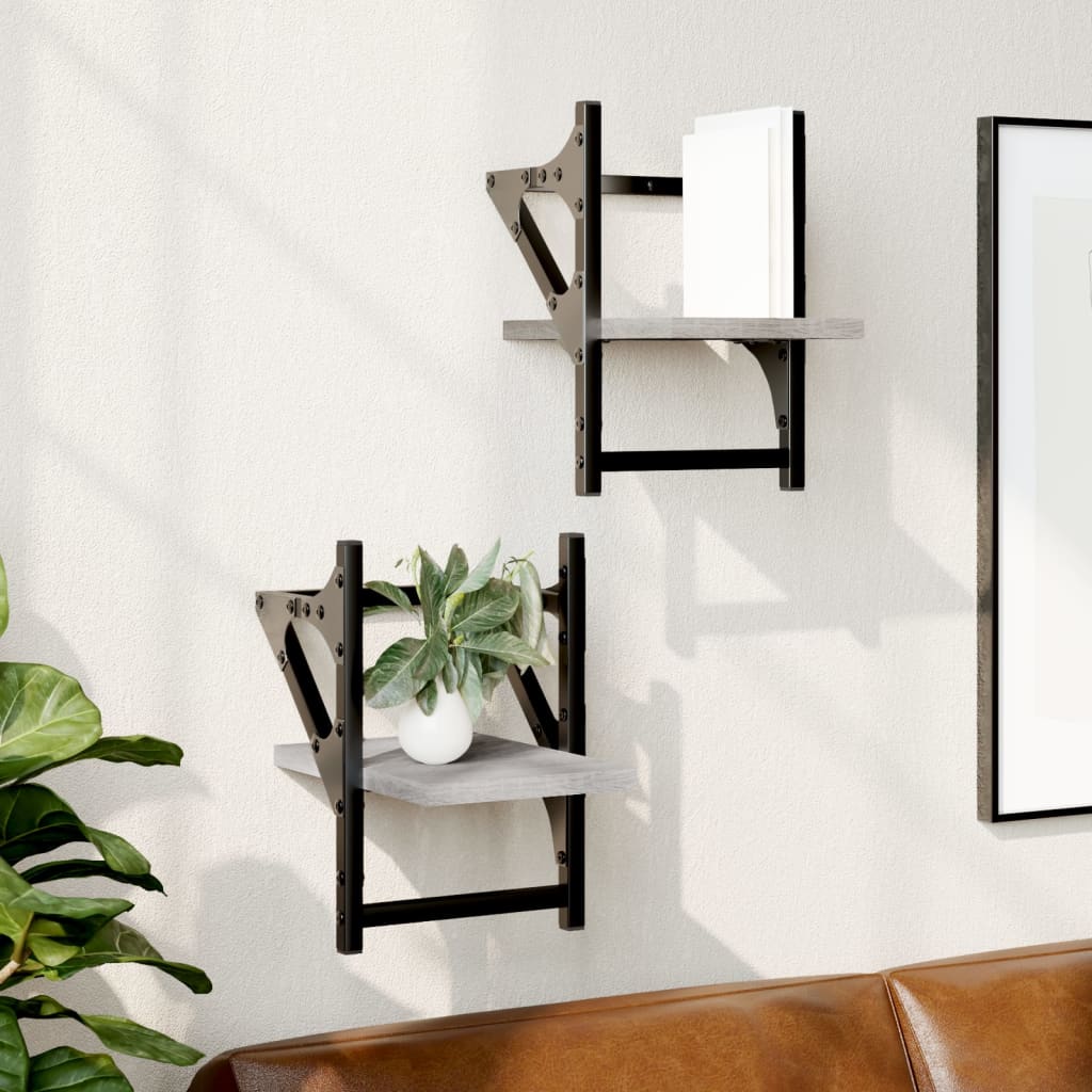 Wall Shelves with Bars 2 pcs Grey Sonoma 20x25x30 cm - The Home Maker