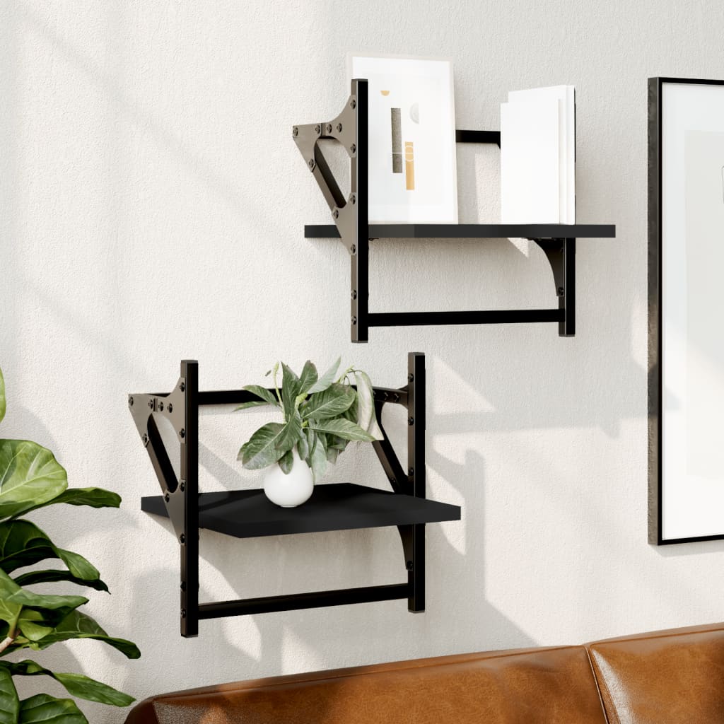 Wall Shelves with Bars 2 pcs Black 30x25x30 cm - Brittle & Co