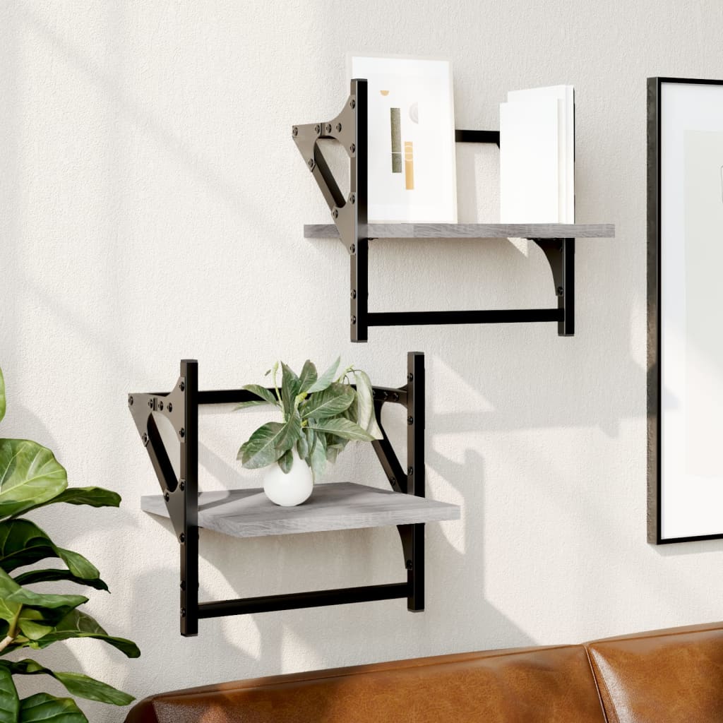 Wall Shelves with Bars 2 pcs Grey Sonoma 30x25x30 cm - Discount Dealers