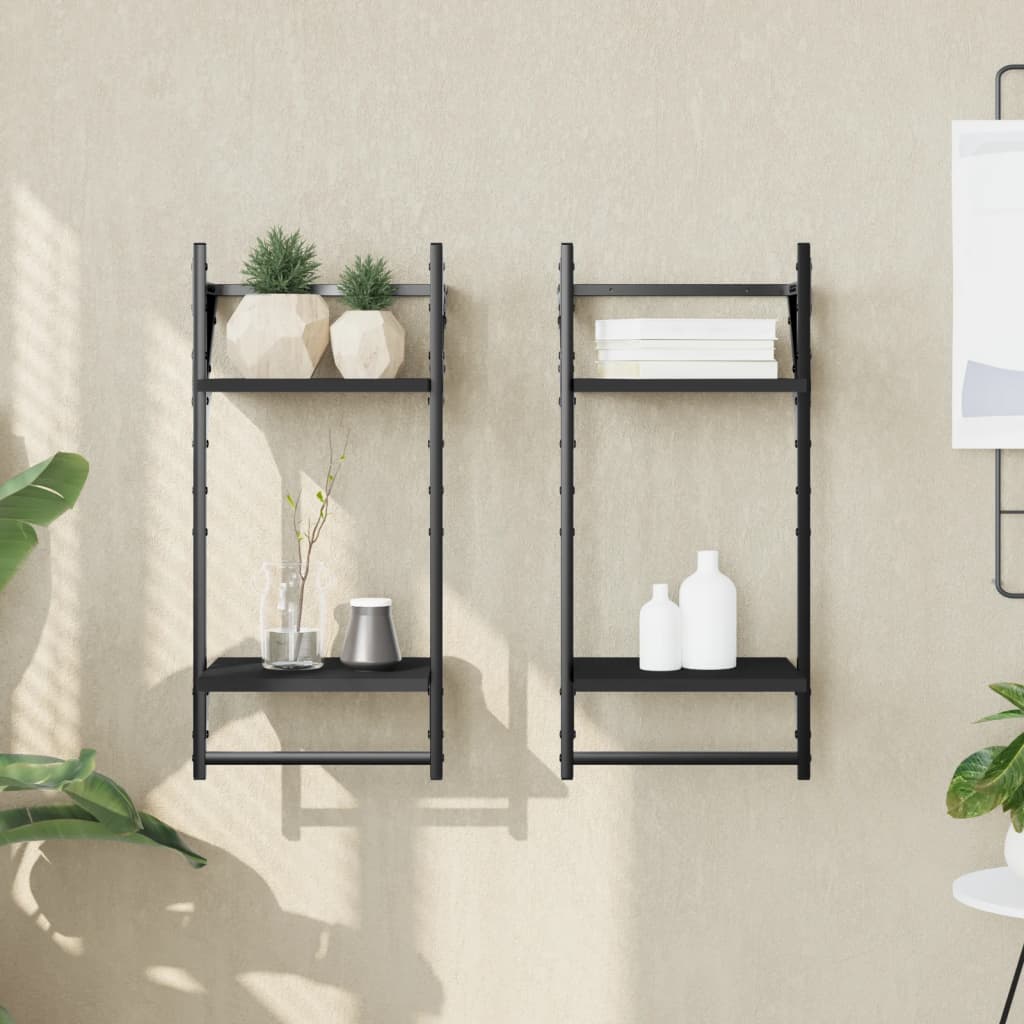 2-Tier Wall Shelves with Bars 2 pcs Black 30x25x65 cm - Merkel Designers