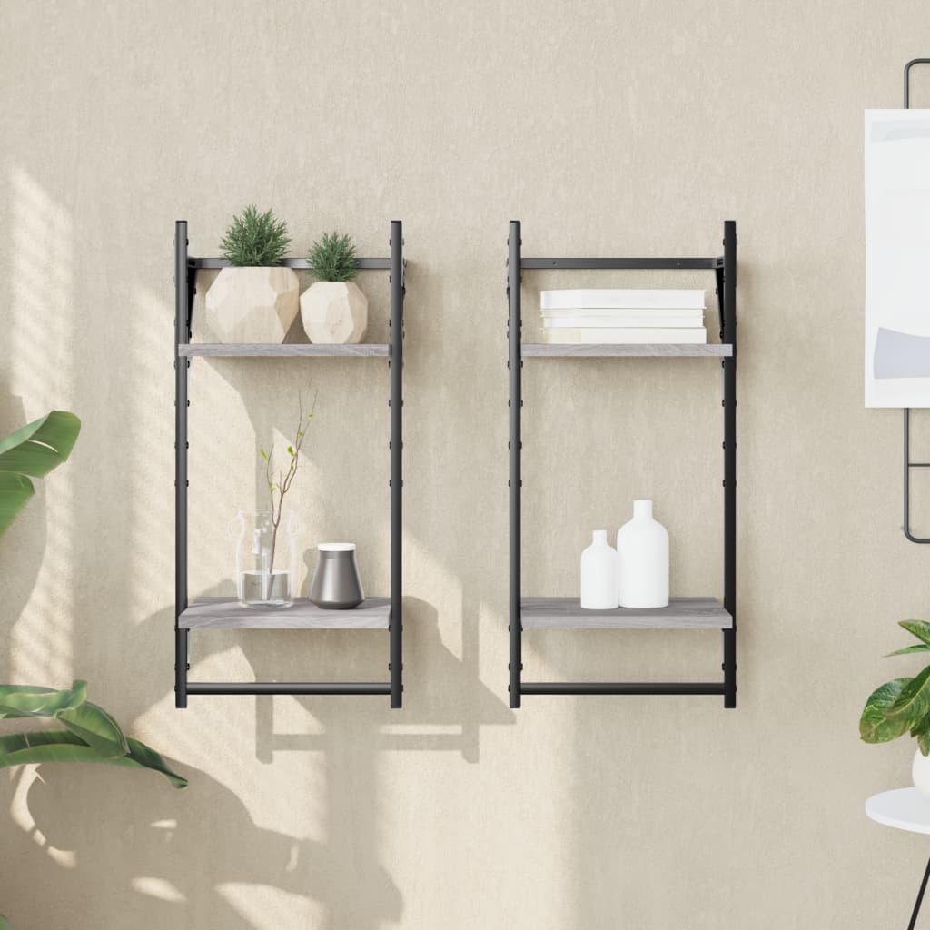 2-Tier Wall Shelves with Bars 2 pcs Grey Sonoma 30x25x65 cm - Millennium Furniture