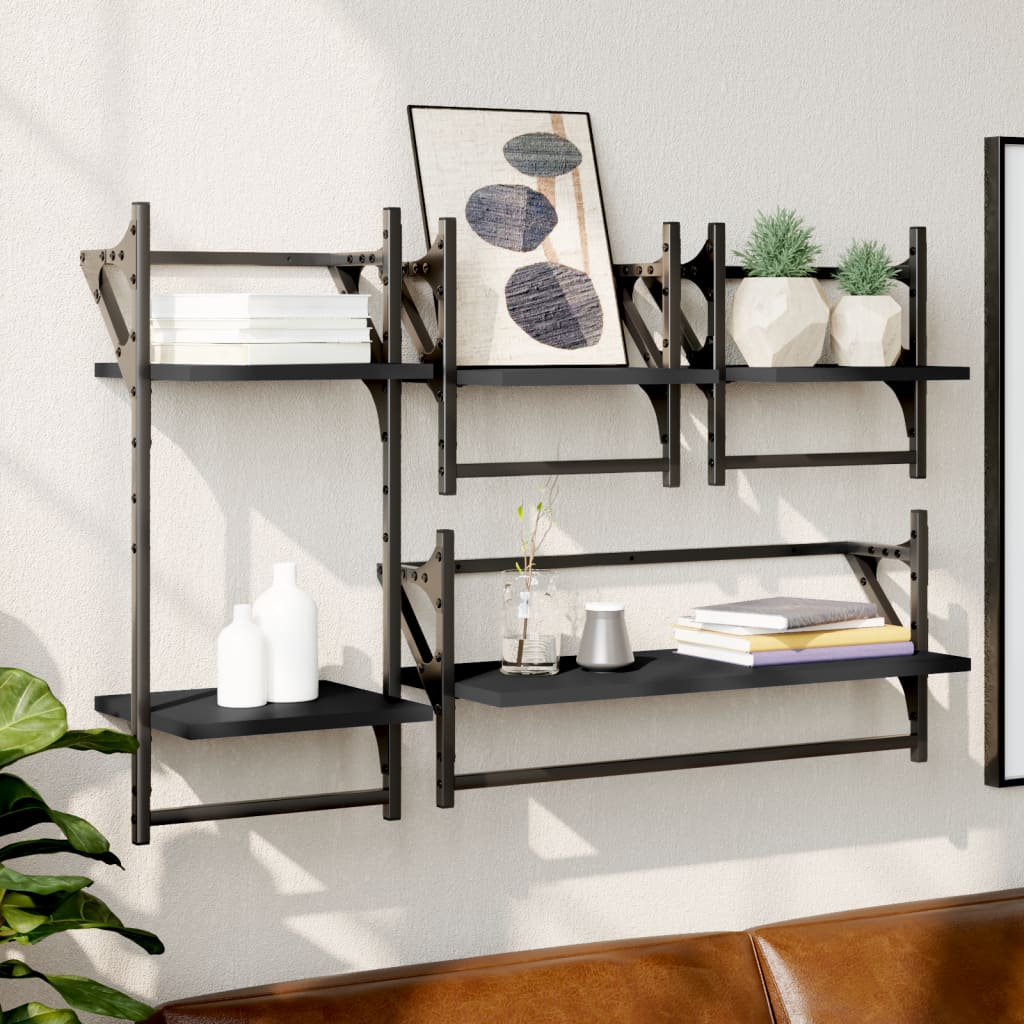 4 Piece Wall Shelf Set with Bars Black Engineered Wood - All Things Good