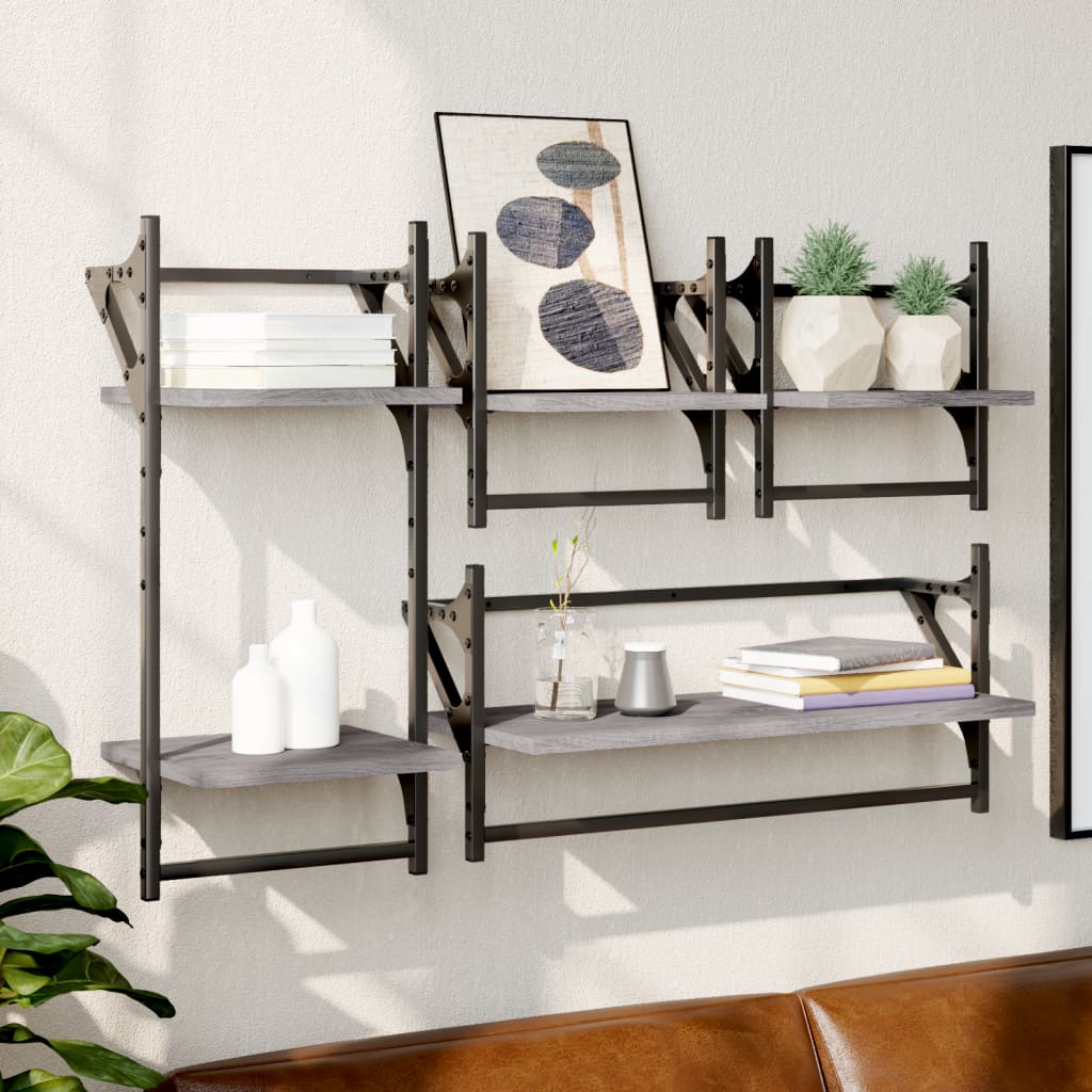 4 Piece Wall Shelf Set with Bars Grey Sonoma Engineered Wood - Merkel Designers