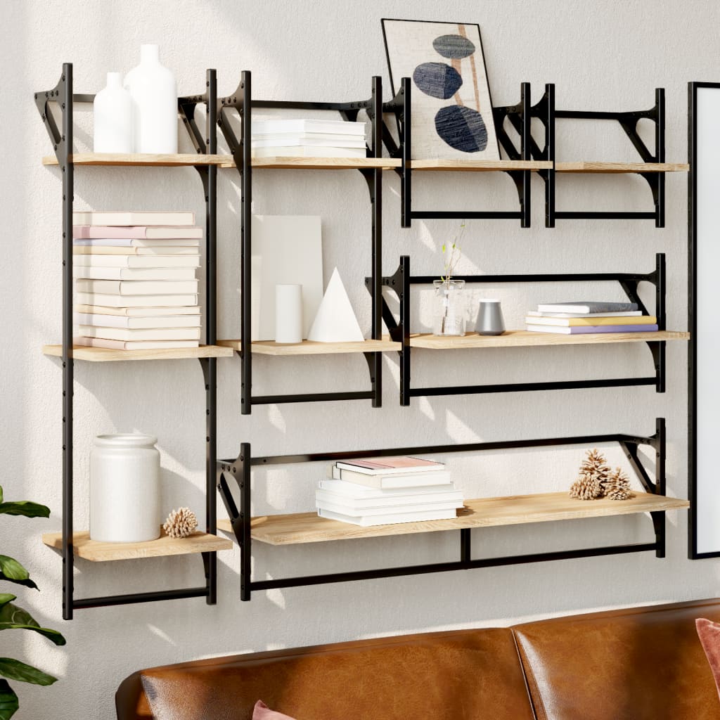 6 Piece Wall Shelf Set with Bars Sonoma Oak Engineered Wood - Millennium Furniture
