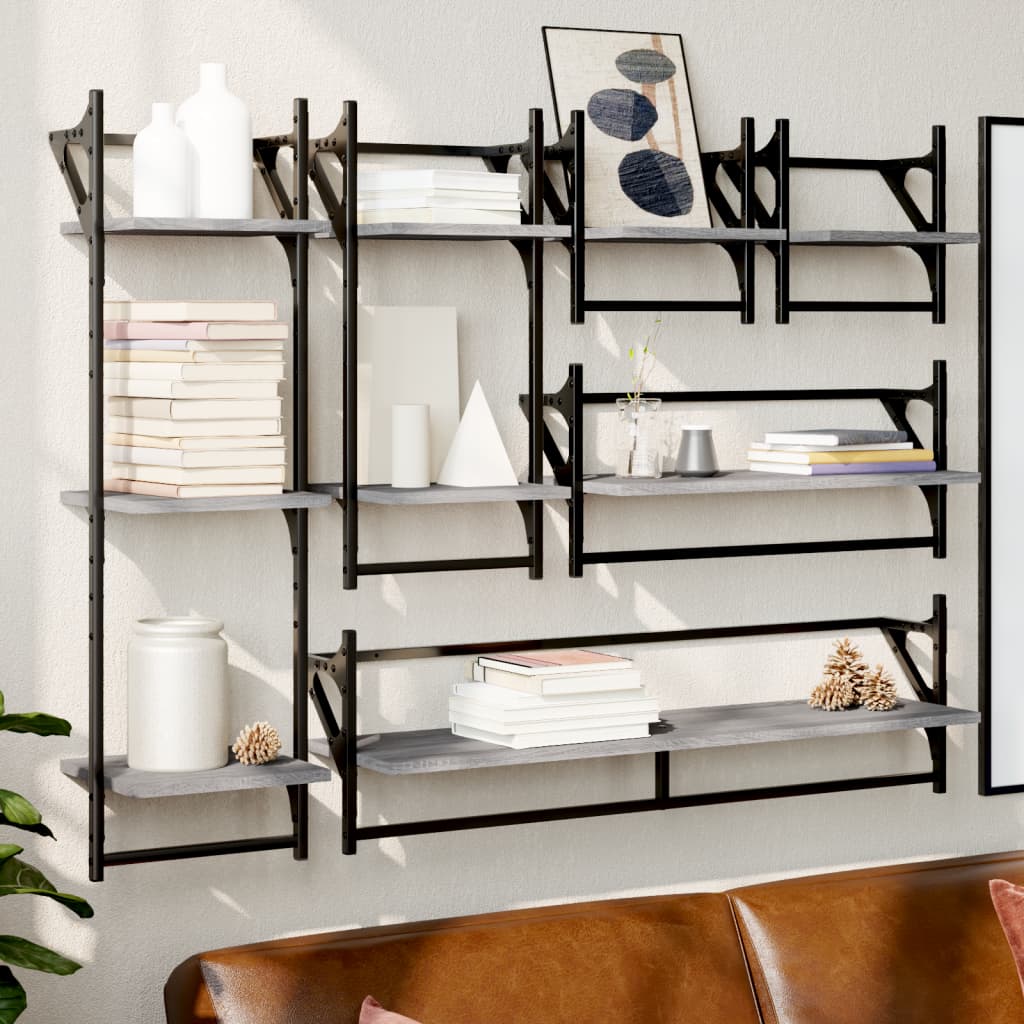 6 Piece Wall Shelf Set with Bars Grey Sonoma Engineered Wood - Brittle & Co