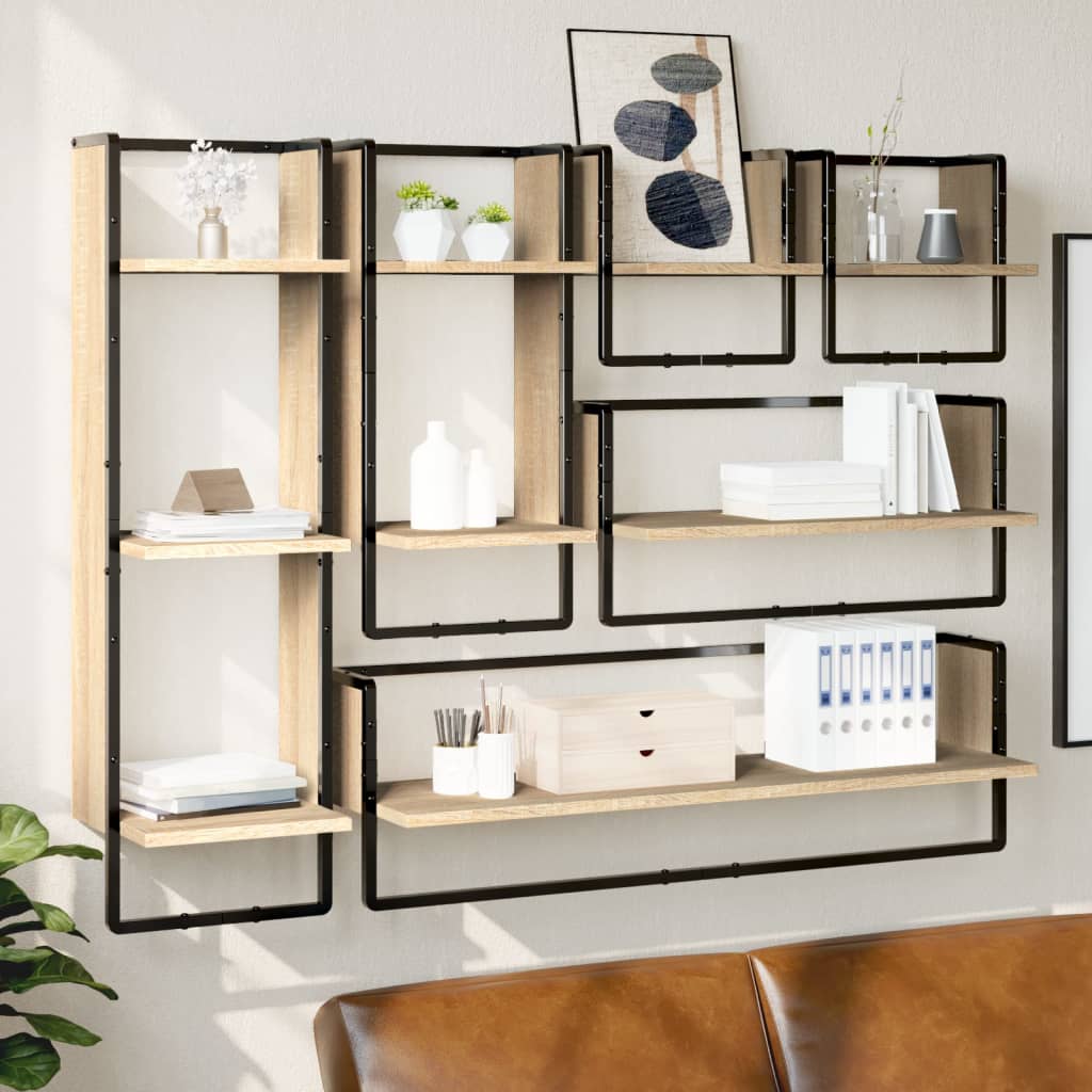 6 Piece Wall Shelf Set with Bars Sonoma Oak Engineered Wood - Merkel Designers