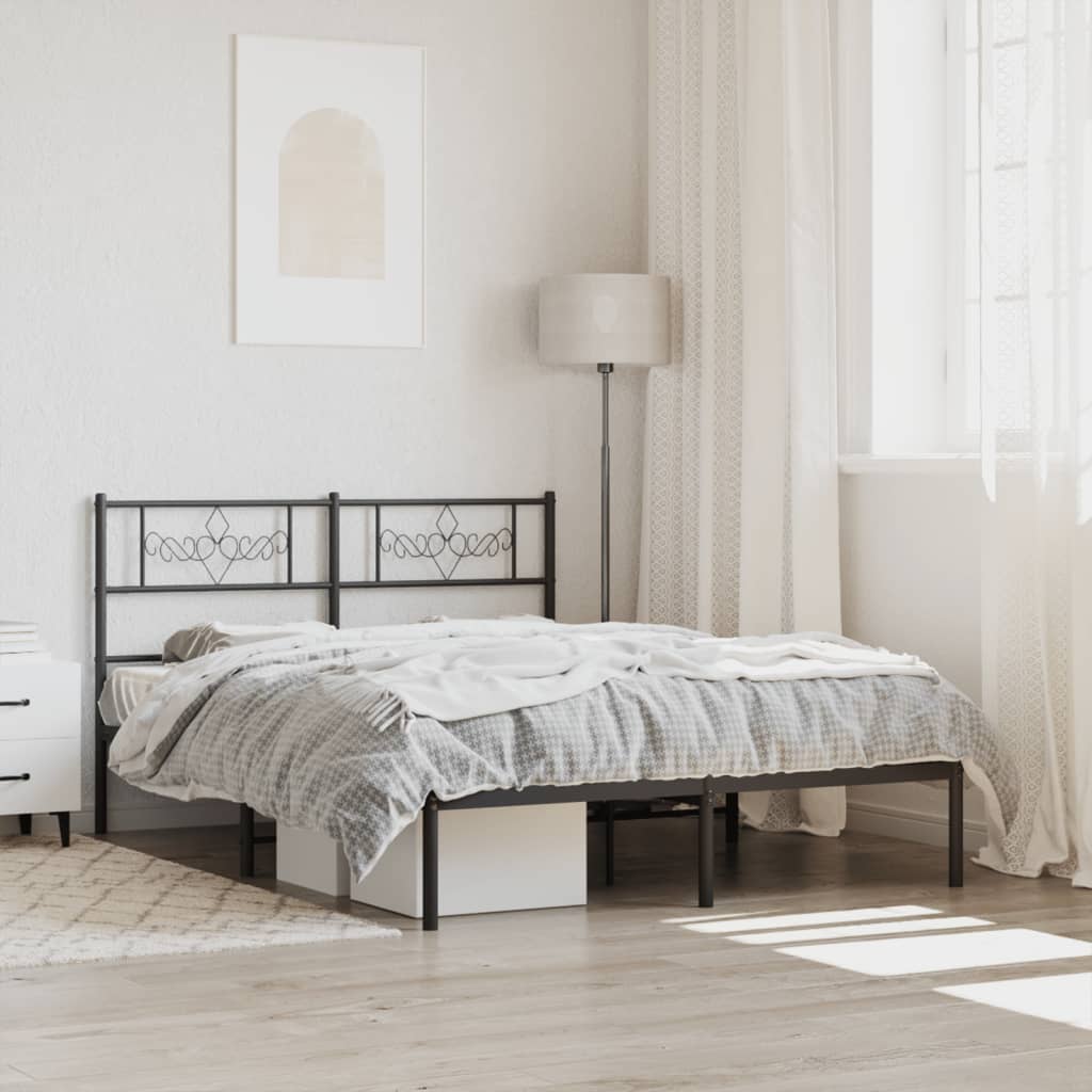 Metal Bed Frame with Headboard Black 135x190 cm Double - Style and Chic