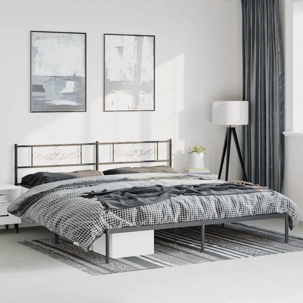 Metal Bed Frame with Headboard Black 183x213cm - Casper Homes