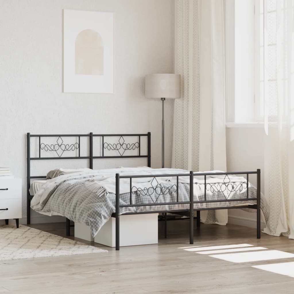 Metal Bed Frame with Headboard and Footboard Black 135x190 cm 4FT6 Double - Unbeatable Bargains