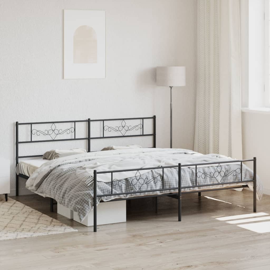 Metal Bed Frame with Headboard and Footboard Black Super King Size - Tyrell & Tyrell