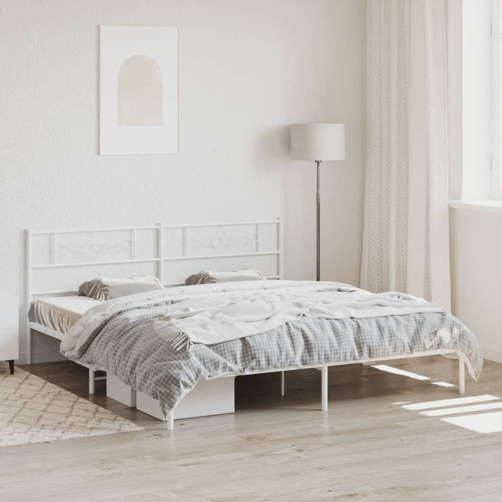 Metal Bed Frame with Headboard White 193x203 cm - All Things Good