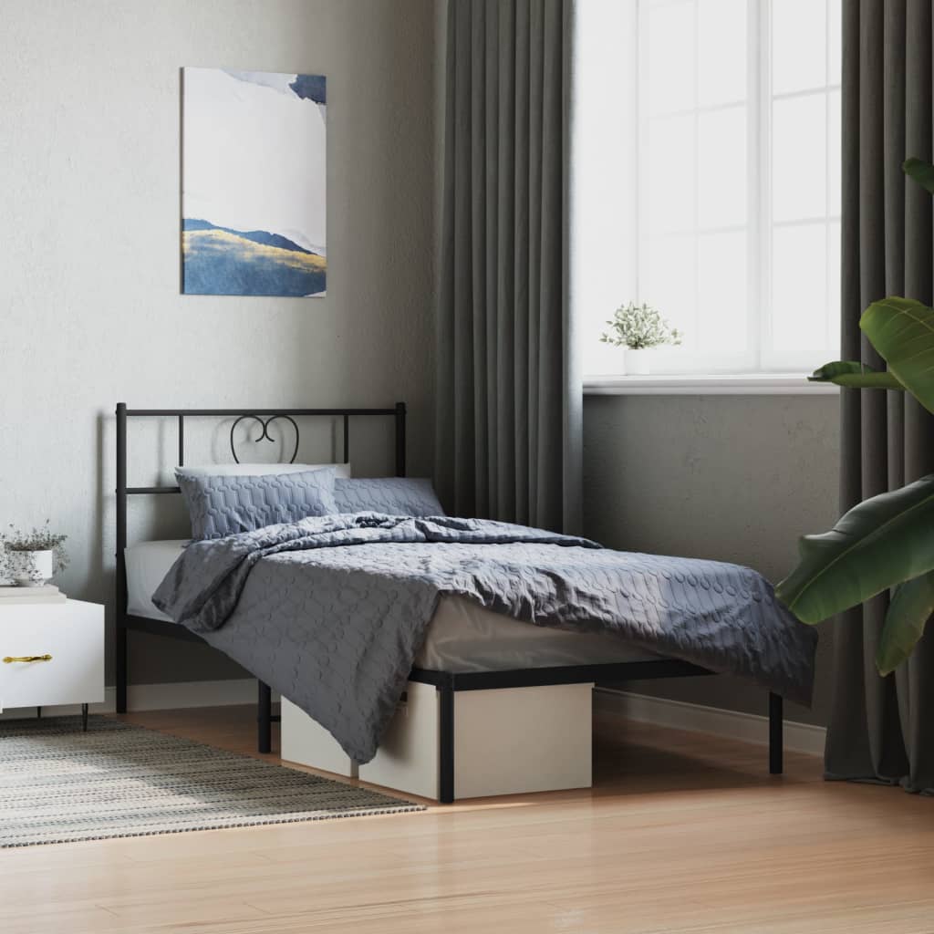 Metal Bed Frame with Headboard Black 90x190 cm Single - Tyrell & Tyrell