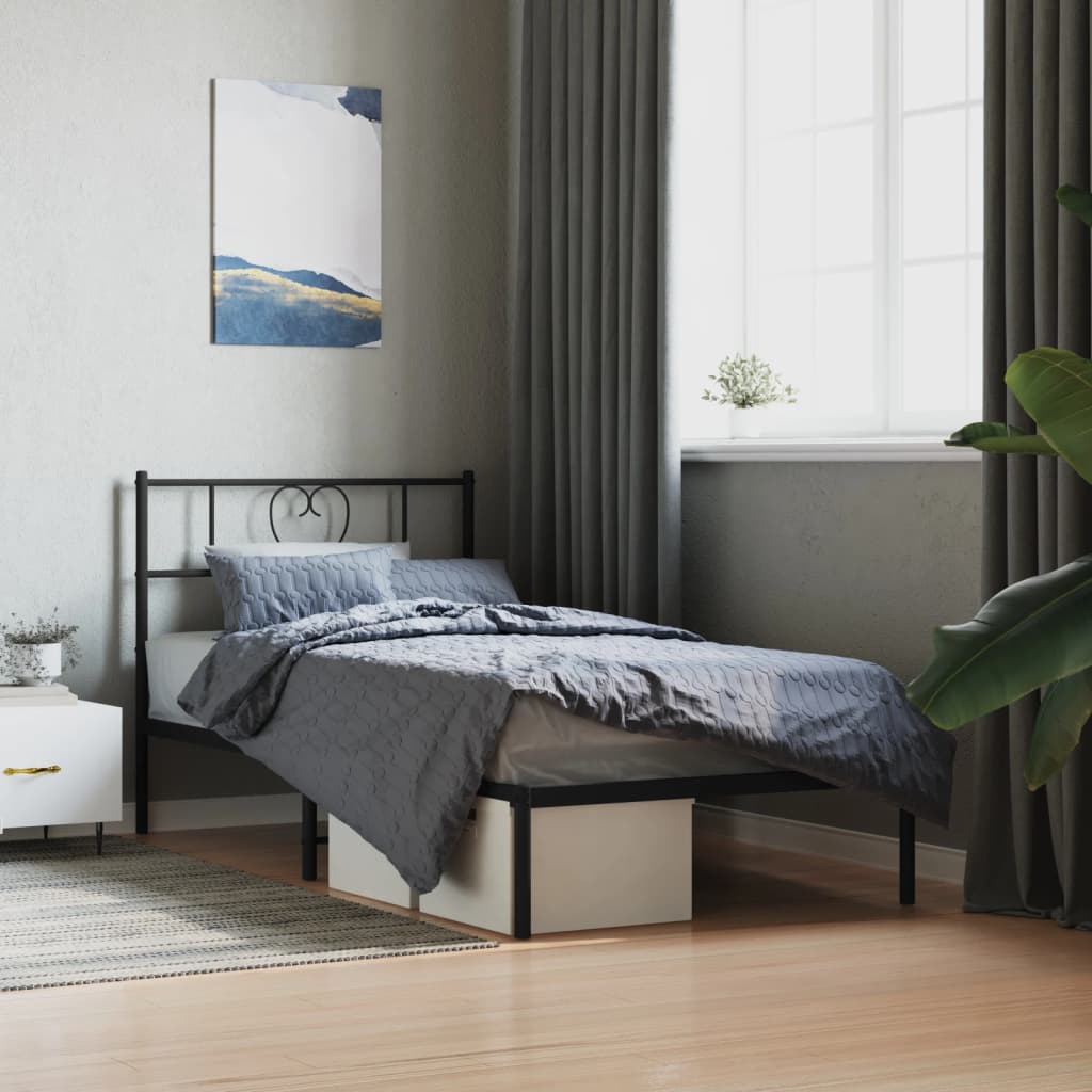 Metal Bed Frame with Headboard Black 90x200 cm - Sid & Sam