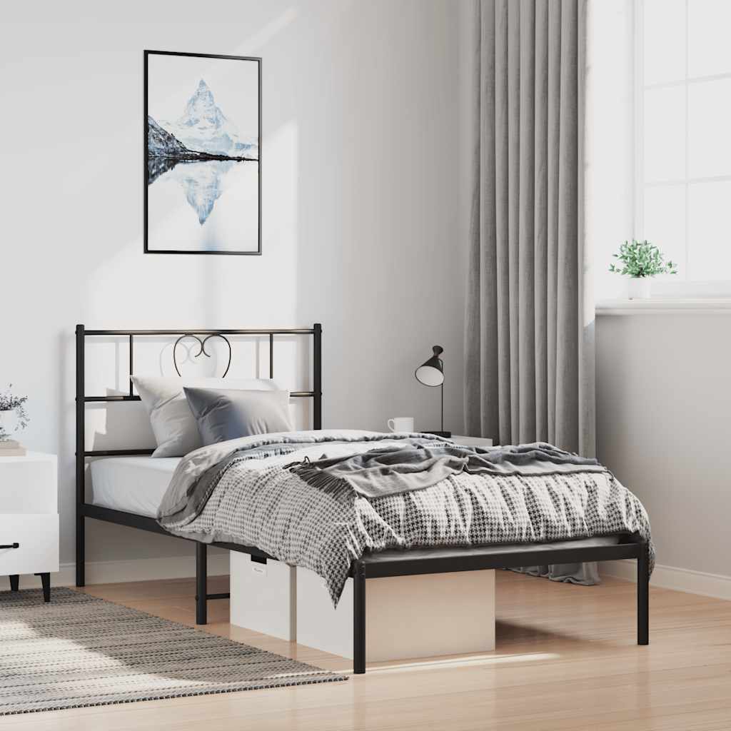 Metal Bedframe with Headboard Black 100x200cm - Merlin Deals