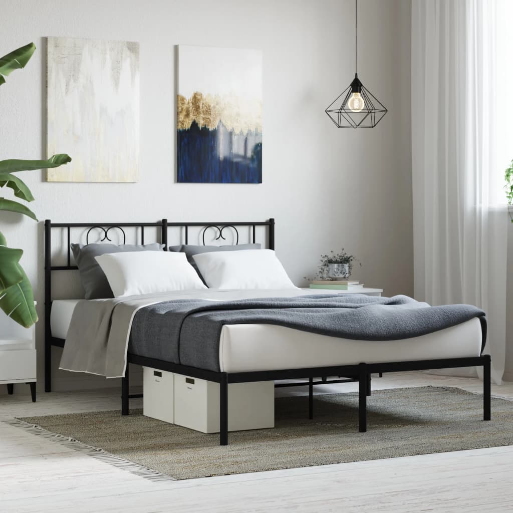 Metal Bed Frame with Headboard Black 120x200 cm - Merlin Deals