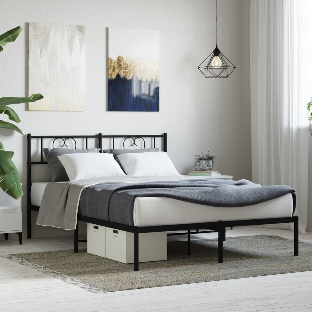 Metal Bed Frame with Headboard Black 160x200 cm - All Things Good
