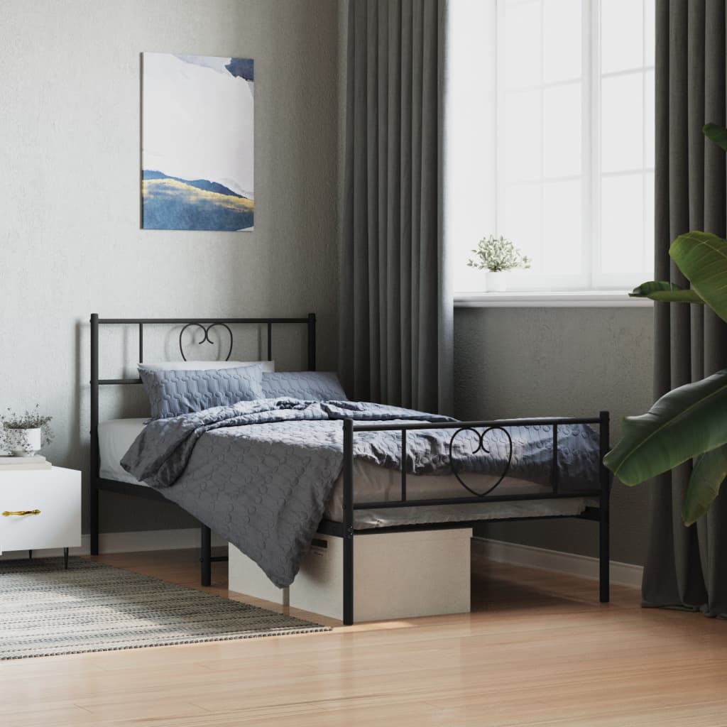 Metal Bedframe with Footboard Black 80x200cm - Merkel Designers