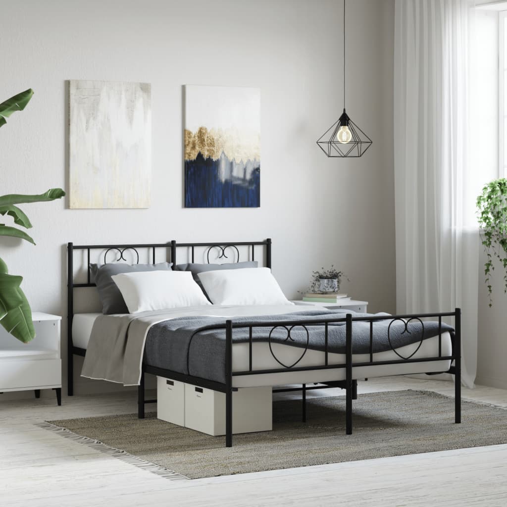 Metal Bed Frame with Headboard and Footboard Black 160x200 cm - Style and Chic