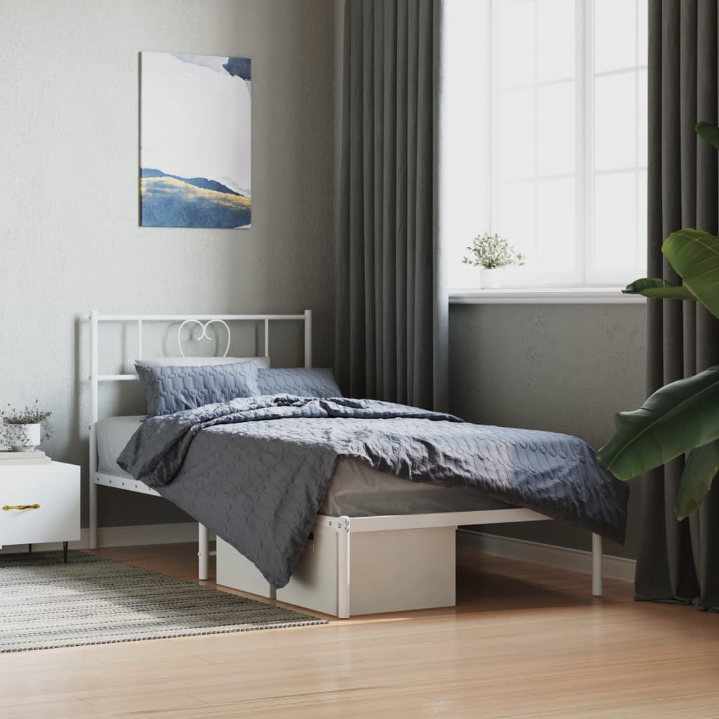 Metal Bed Frame with Headboard White 75x190 cm Small Single - Millennium Furniture