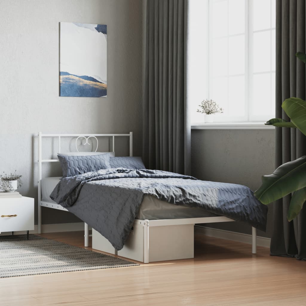 Metal Bed Frame with Headboard White 90x190 cm Single - Brittle & Co