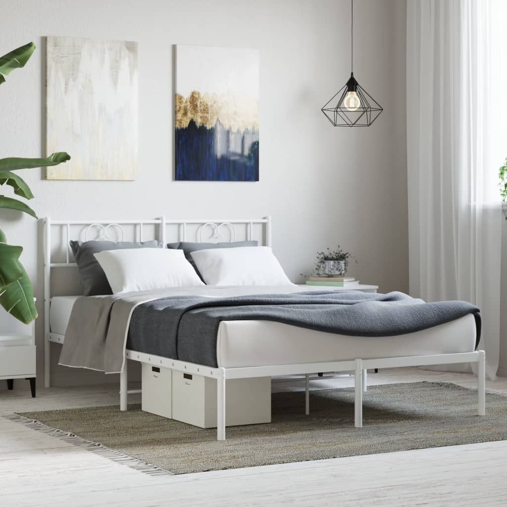 Metal Bed Frame with Headboard White 120x190 cm Small Double - Millennium Furniture
