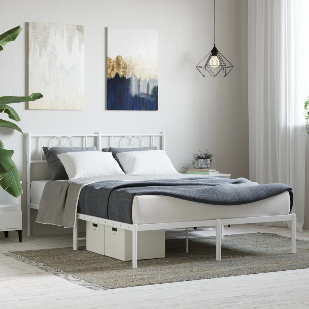 Metal Bed Frame with Headboard White 135x190 cm Double - Merkel Designers