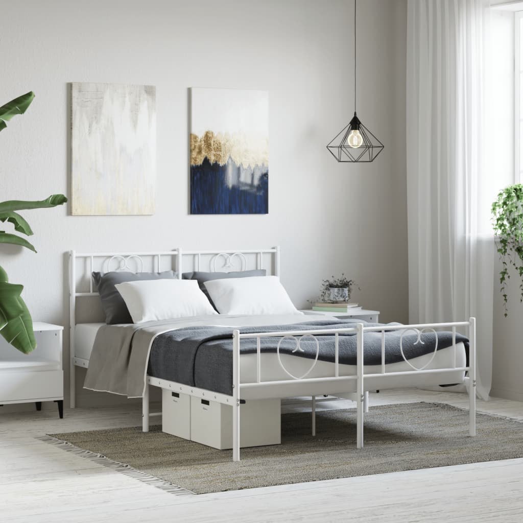 Metal Bedframe with Footboard White 160x200cm - All Things Good
