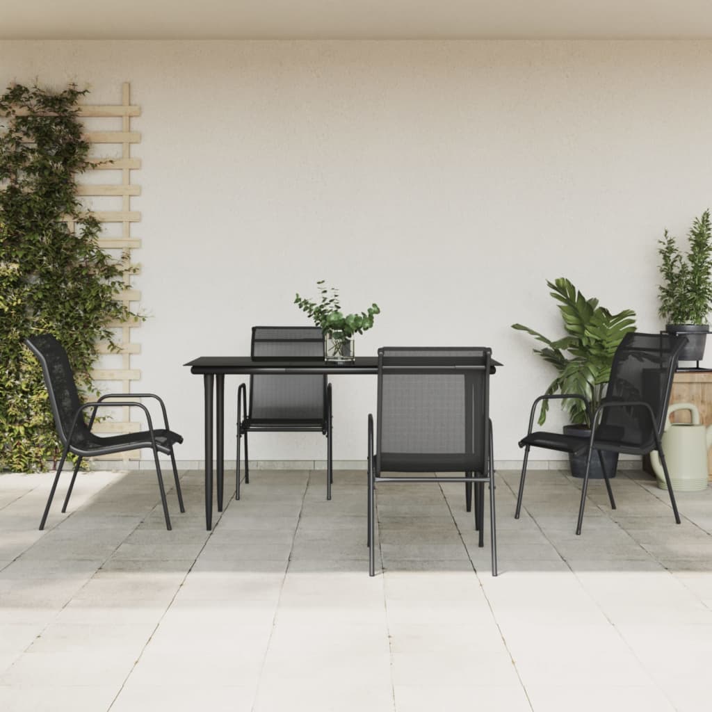 5 Piece Garden Dining Set Black Steel and Textilene - The Home Maker