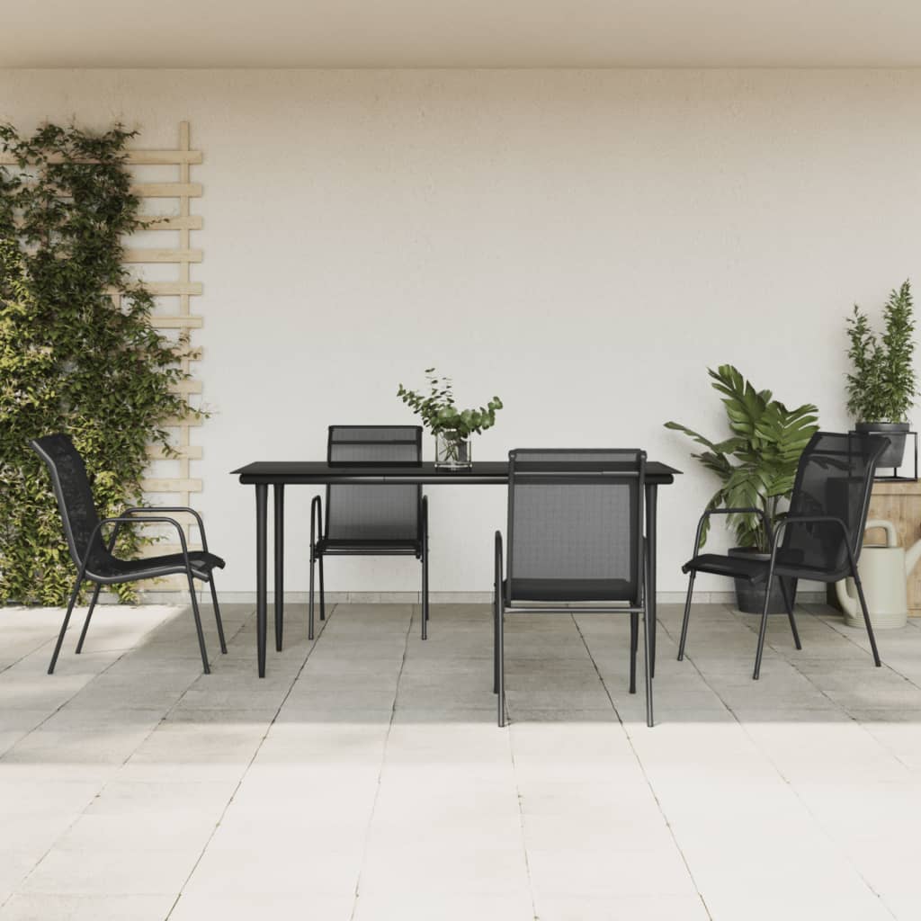 5 Piece Garden Dining Set Black Steel and Textilene - The Home Maker