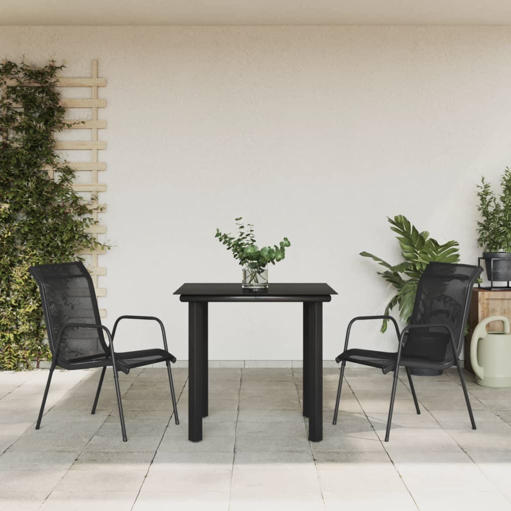 3 Piece Garden Dining Set Black Steel and Textilene - The Home Maker