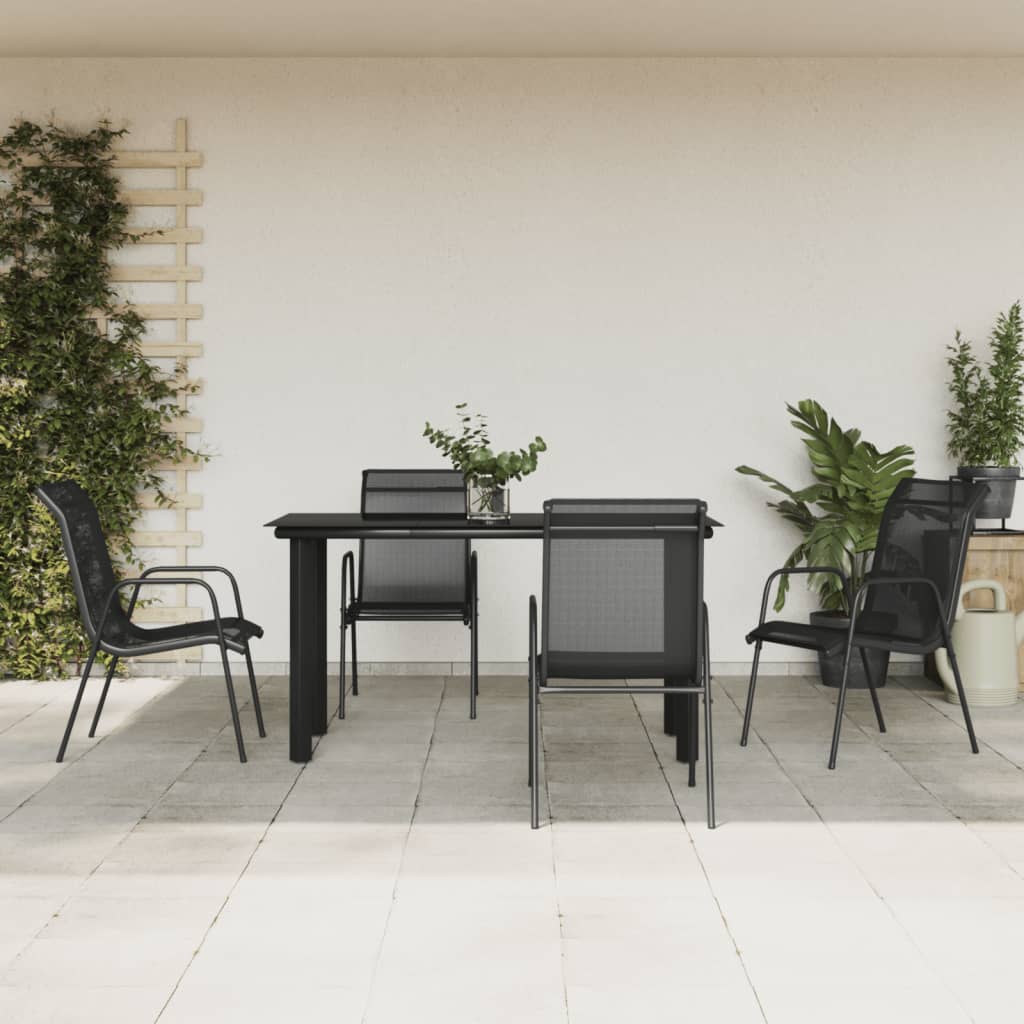 5 Piece Garden Dining Set Black Steel and Textilene - Tyrell & Tyrell