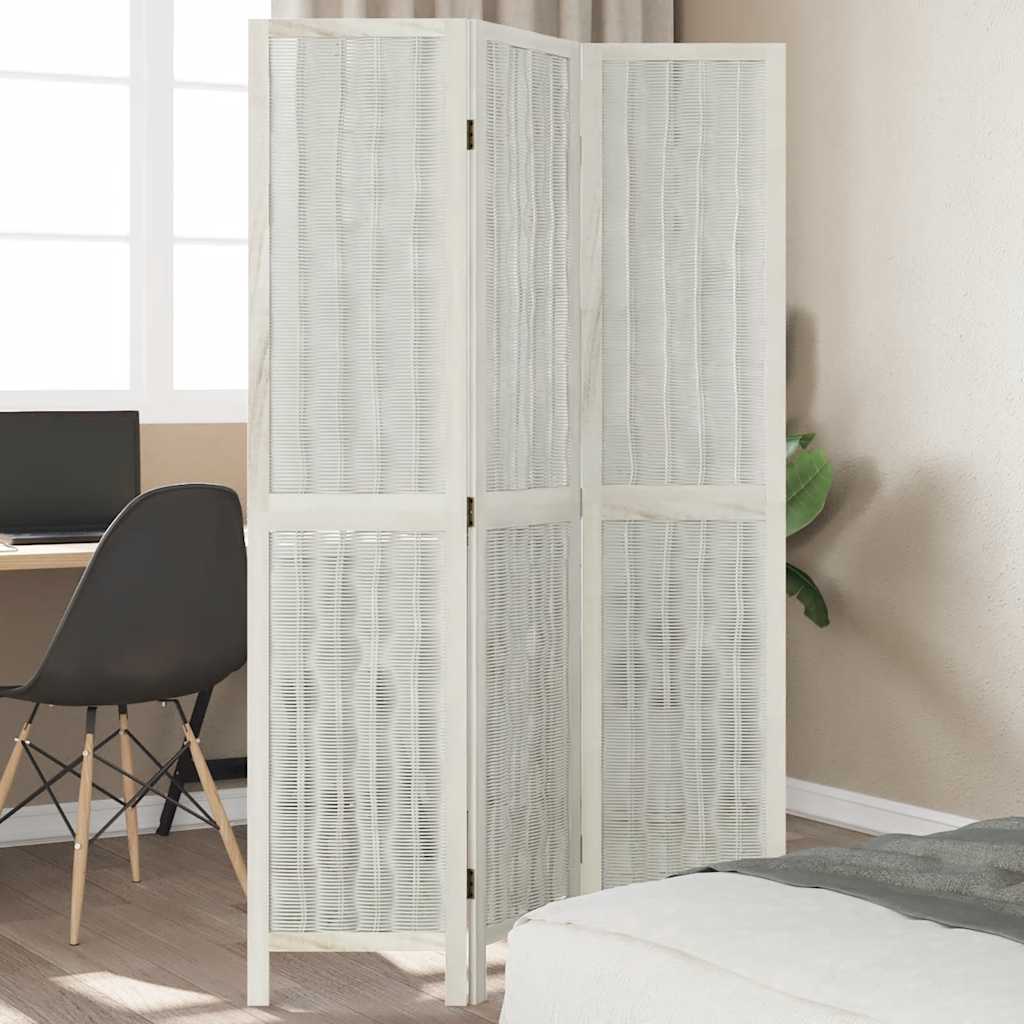 Room Divider 3 Panels White Solid Wood Paulownia - vid-358670 - Charlotte Dunes