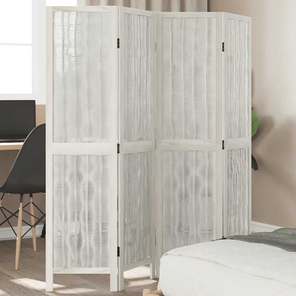 Room Divider 4 Panels White Solid Wood Paulownia - vid-358673 - Charlotte Dunes