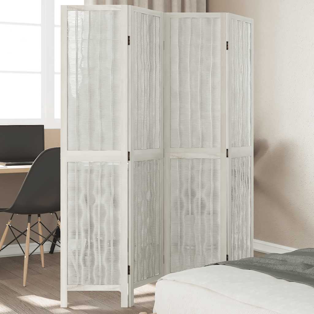 Room Divider 4 Panels White Solid Wood Paulownia - vid-358674 - Charlotte Dunes